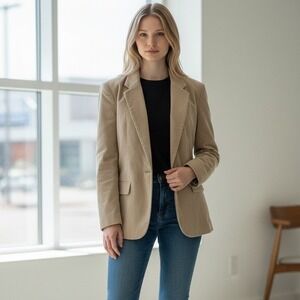 Westbound Vintage Tan Corduroy Blazer Women Size 12 Beige Single Button Jacket